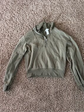H&M Olive Green Half-Zip Cropped Sweatshirt